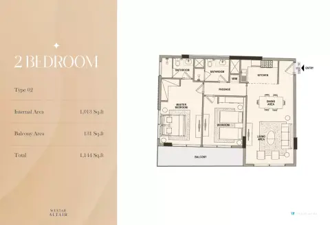 Westar Altair: Floor plan Type 02, 1,144 sq ft