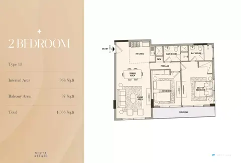 Westar Altair: Floor plan Type 13, 1,065 sq ft